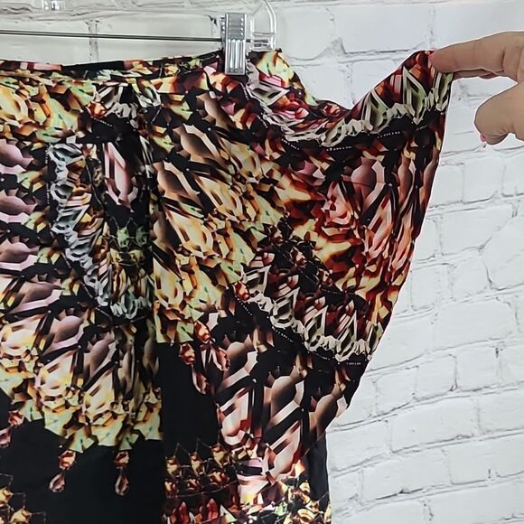 Etcetera Unique Jewel Print Cascade Drape Knee Length Straight Pencil Skirt Sz 8 - Picture 2 of 7